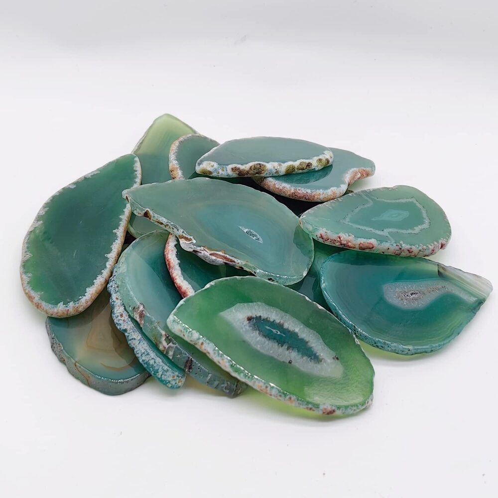2920 15Pcs Irregular Agate Geode Light Table Slice Bulk Dyed Green Color